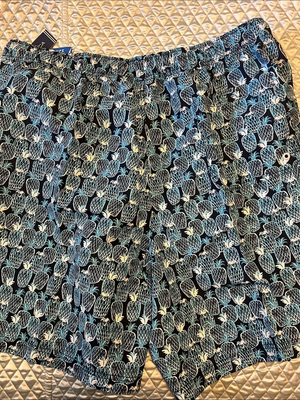 Nautica Men's Pineapple-Print Swim Shorts in Navy Blue